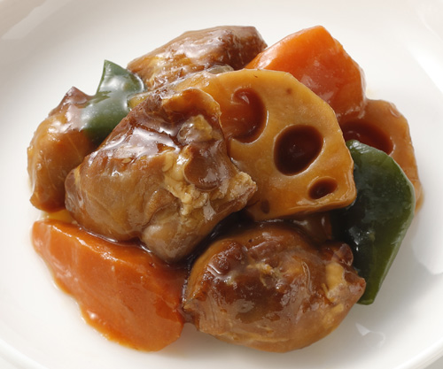 鶏肉と根菜の黒酢あんかけ