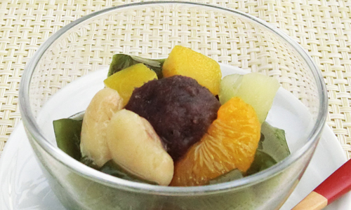 堂本便＜白花豆とフルーツの抹茶ゼリー＞